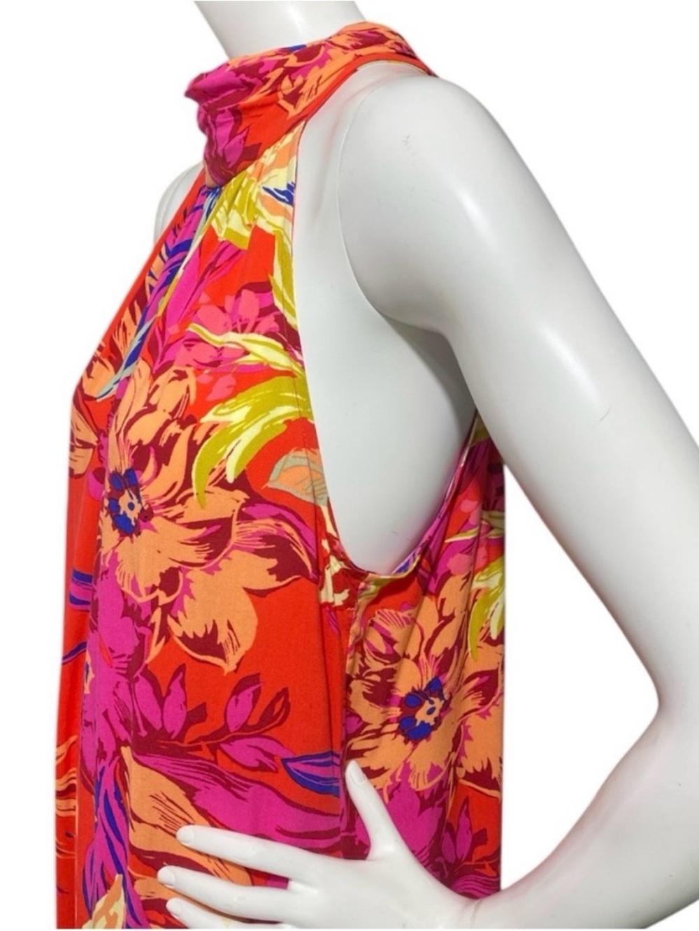 MSK Floral Printed Tiered Halter Neck Maxi Dress Orange Pink Sleeveless Sz Large - Picture 8 of 15